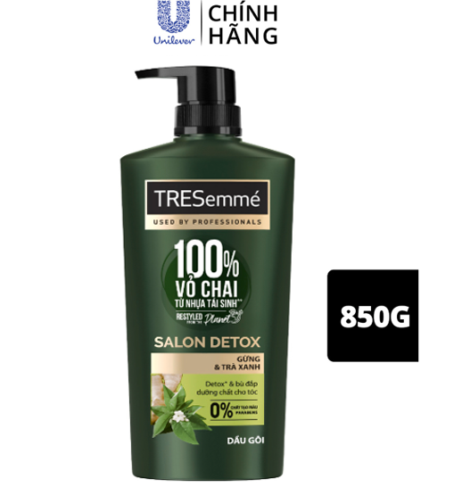 Dầu gội TRESEMME Salon Detox Dưỡng tóc chắc khỏe bóng mượt Gừng và Trà xanh Giúp detox tóc sạch sâu 850g