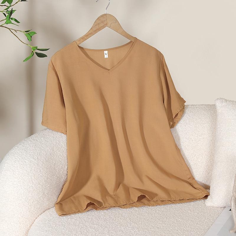 Áo ngắn tay mặc nhà vải Cotton lụa thoáng mát mềm mại, áo ngủ nữ mã VAA0439