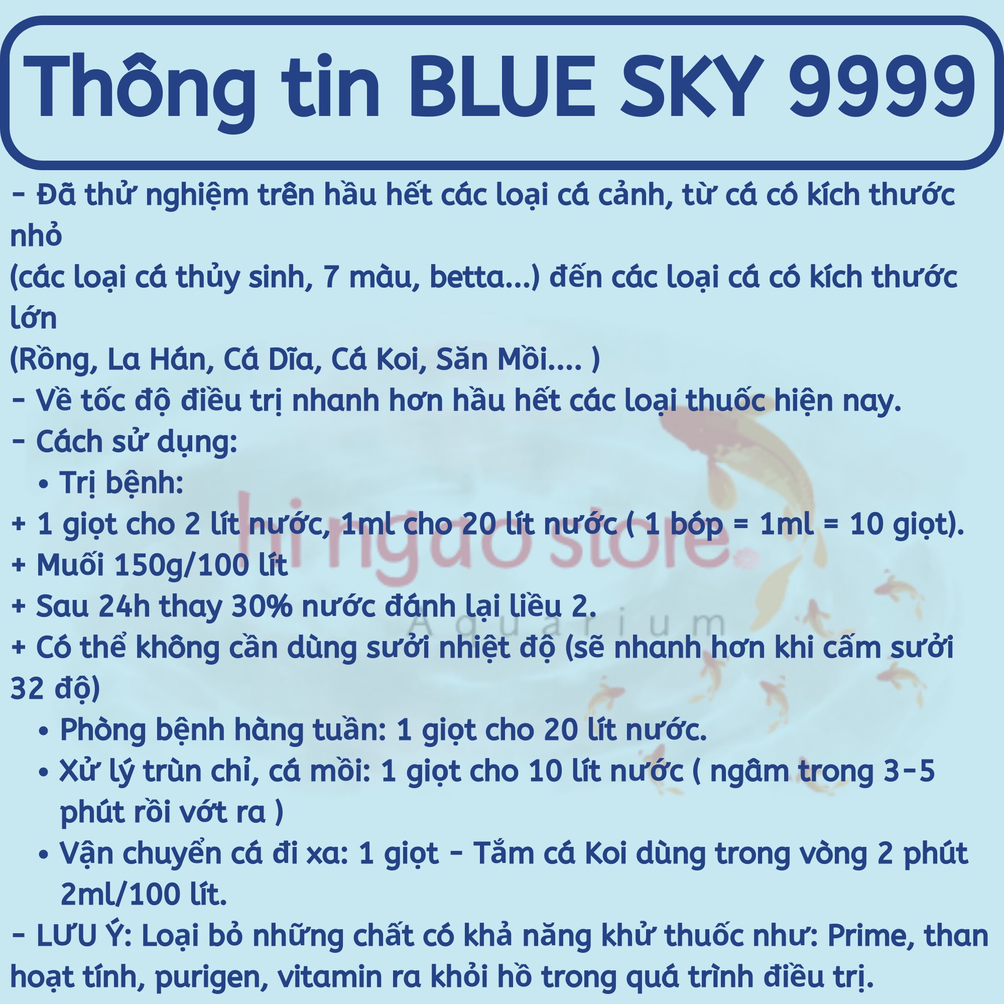 Blue Sky 9999 - Dung dịch diệt nấm cho cá rồng, cá koi, cá vàng và các loại cá thủy sinh - Hingaostore.