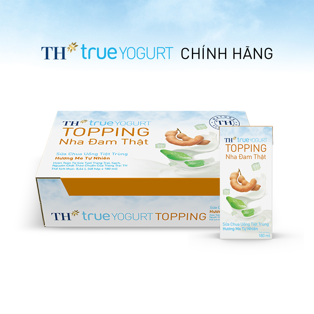 Thùng 48 hộp Sữa chua uống tiệt trùng Hương Me Tự Nhiên TH true YOGURT TOPPING 180 ml x 48