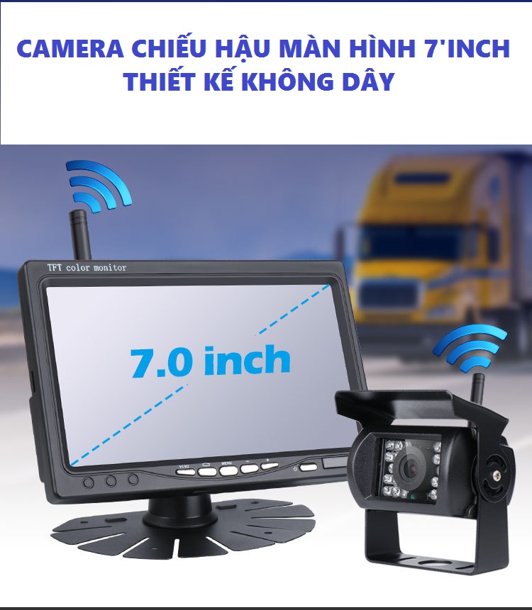 Camera WiFi Không Dây Kèm Màn Hình 7 Inch Hồng Ngoại Camera Giám Sát ,Camera Hành Trình 12V FullHD 1080p Sắc Nét