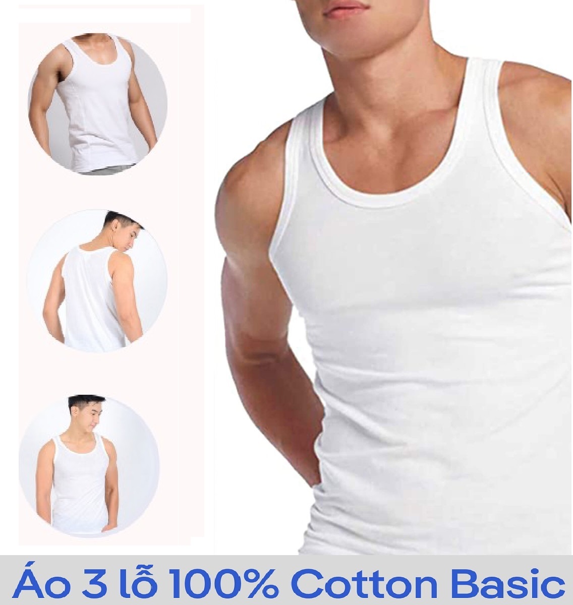 Áo May Ô Ba Lỗ Nam Vicci Màu Trắng, Chất Liệu 100% Sợi Cotton Mềm Mịn, Co Giãn 4 Chiều, Thấm Hút Mồ Hôi, Siêu Thoáng Mát