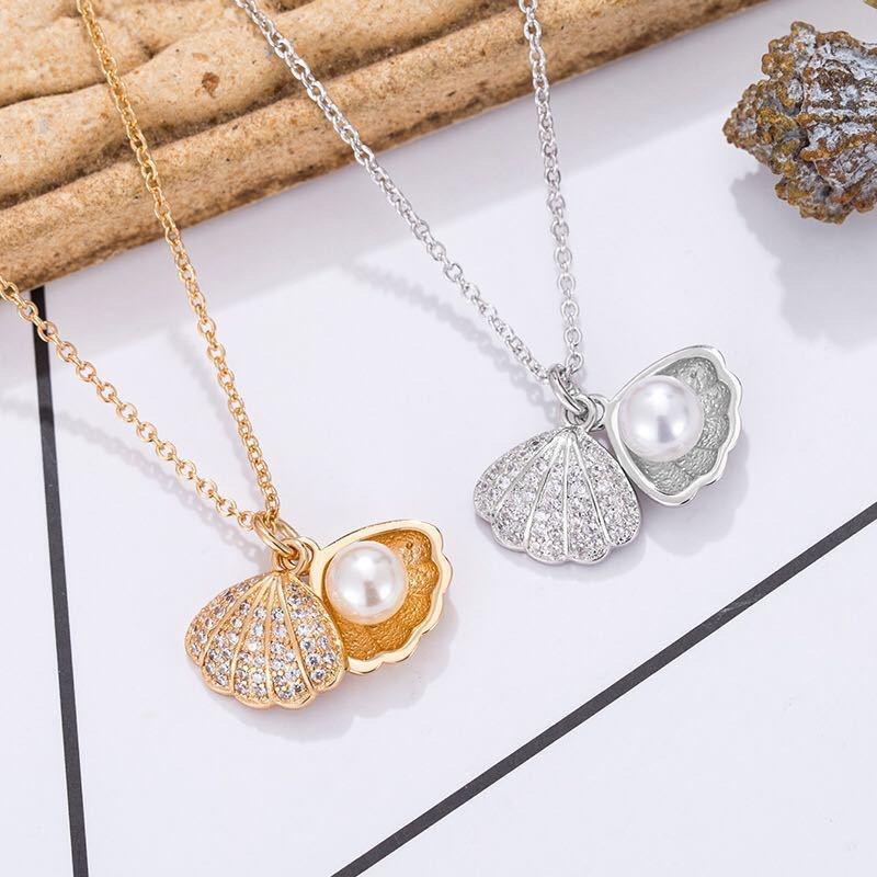 Dây Chuyền Titan Con Sò Hạt Trai Không Rỉ Gỉ Mảnh Đẹp Sang