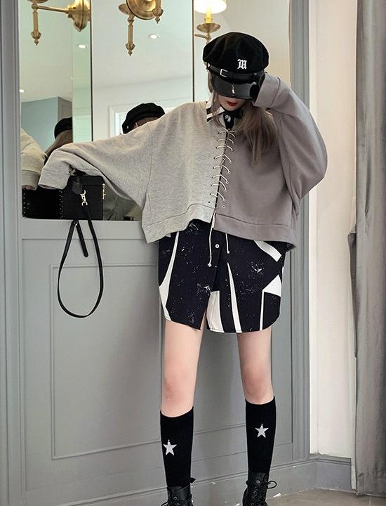 Áo sweatshirt oversize phối màu thắt dây Mã: AX4063