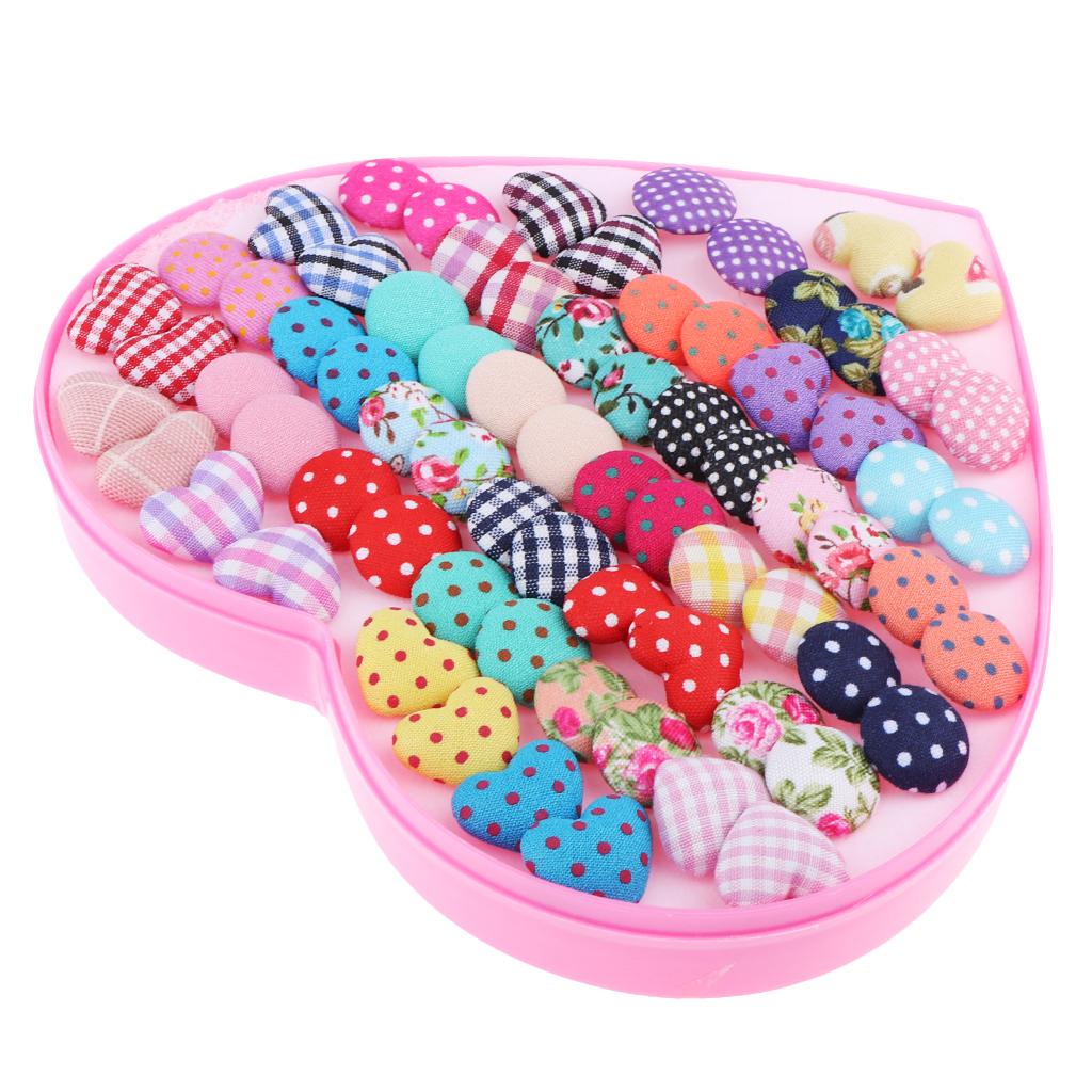 Cute 36 Pairs Vintage Colorful Cloth Button Studs Earrings Ear Stud Jewelry