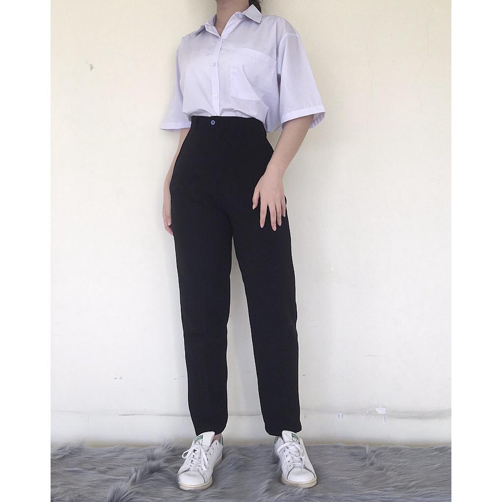 Quần tây nữ lưng cao dáng baggy đi học
