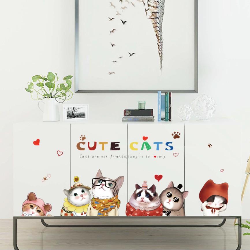 Decal dán tường trang trí - 6 CHÚ MÈO NGỘ NGHĨNH ĐÁNG YÊU CHO BÉ