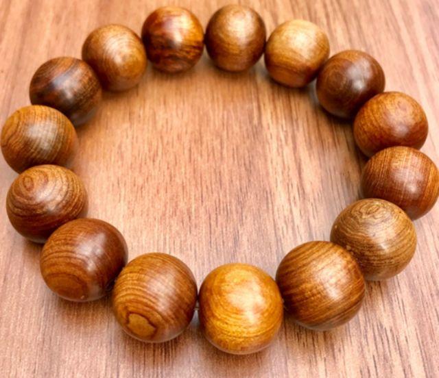 Vòng tay nam hạt 14 ly gỗ thơm BÁCH - XANH màu tự nhiên