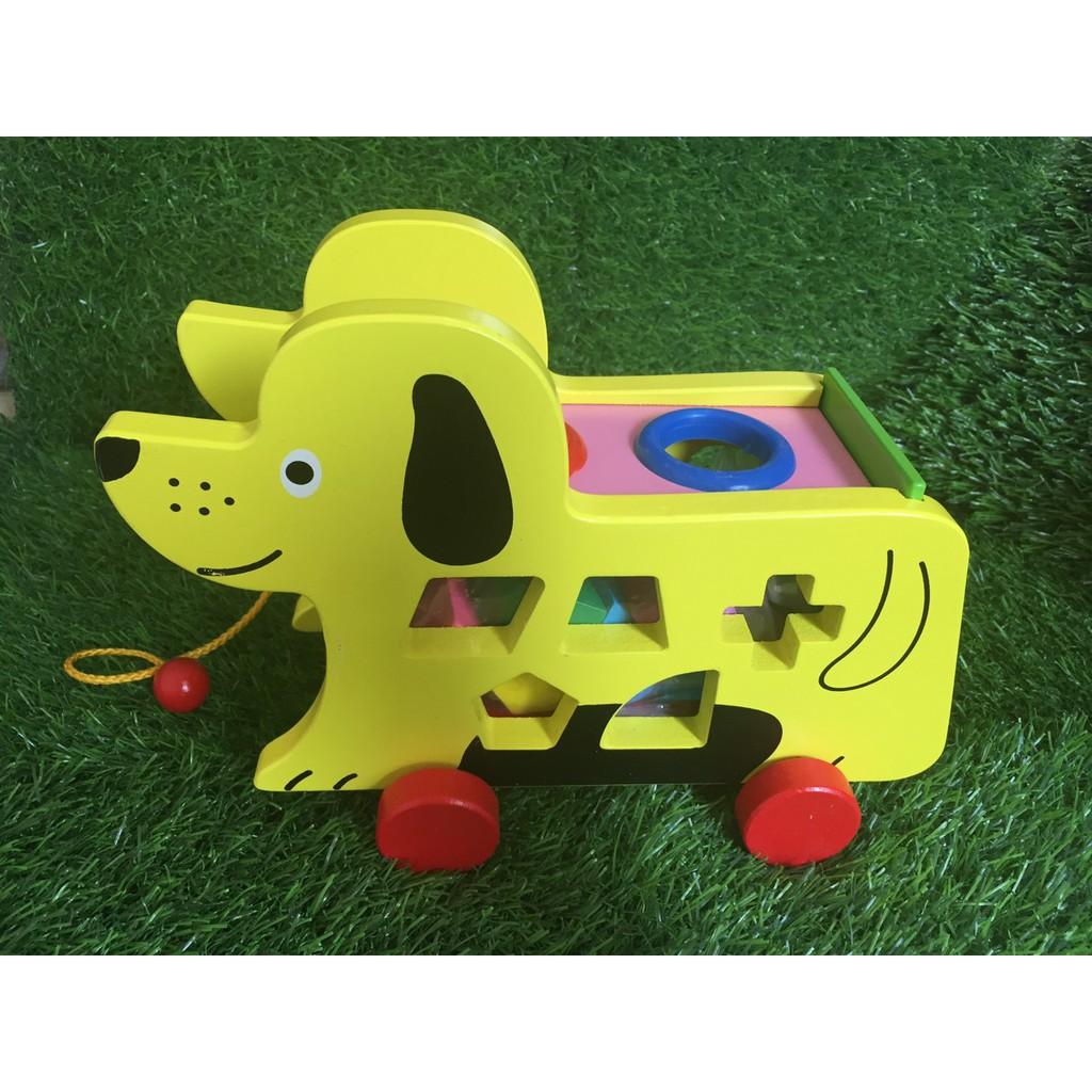 Đồ Chơi Gỗ Cao Cấp - Xe Kéo Chó Đập Bóng Thả Hình Khối