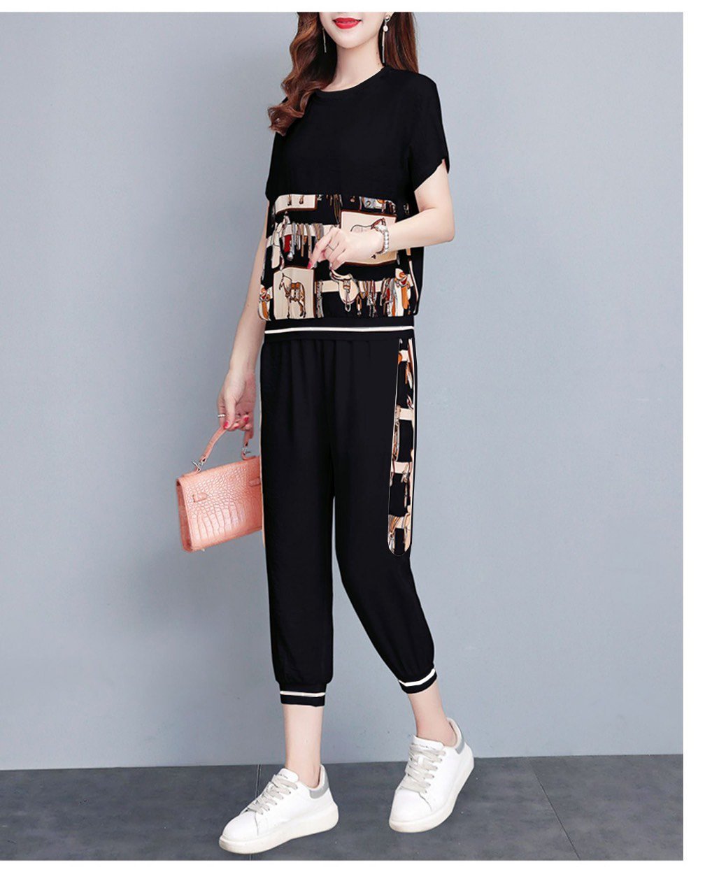THỜI TRANG NỮ - Set Bộ Thể Thao Nữ Kiểu Set Áo Cánh Dơi Quần Ống Bó Phối Họa Tiết Viền Màu Trẻ Trung ROMI 3311