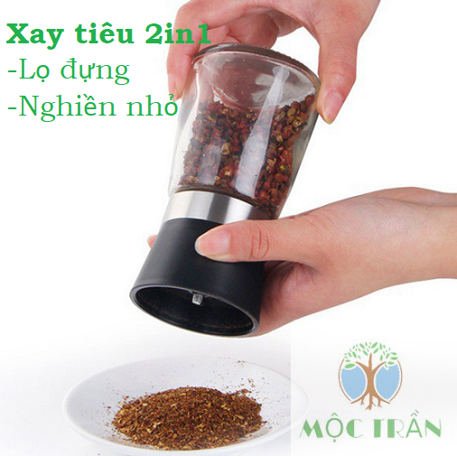 DỤNG CỤ XAY TIÊU CẦM TAY 2IN1, LỌ THỦY TINH Lọ xay tiêu cầm tay nhỏ gọn tiện dụng.