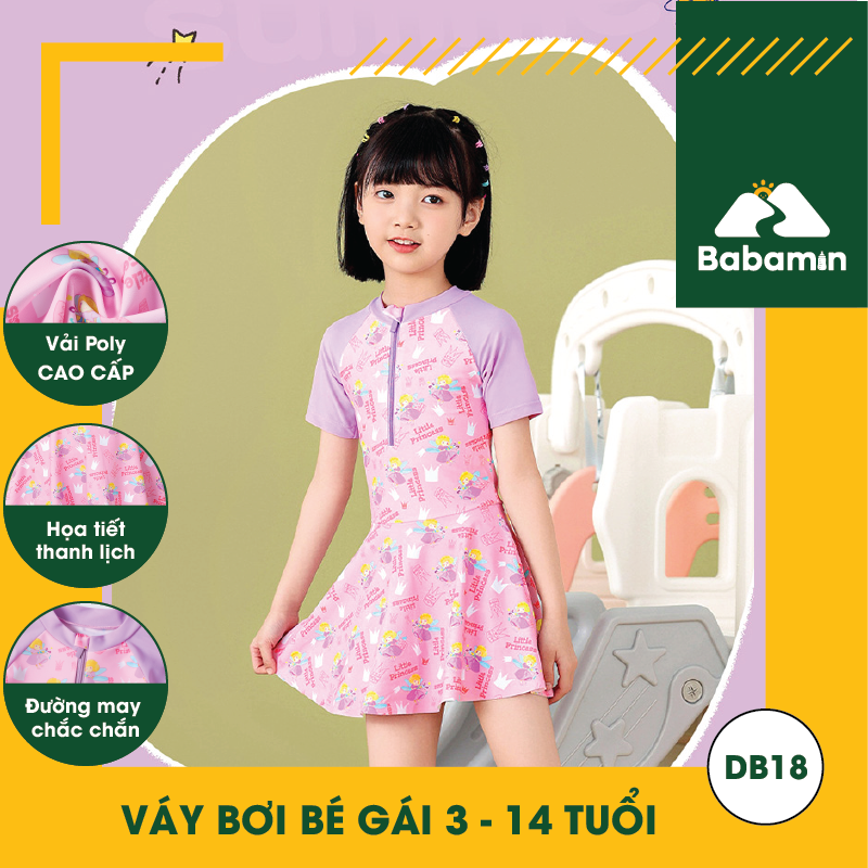 Đồ Bơi Bé Gái 3 - 15 Tuổi, Váy Bơi Cao Cấp Quần Liền Thời Trang - DB18