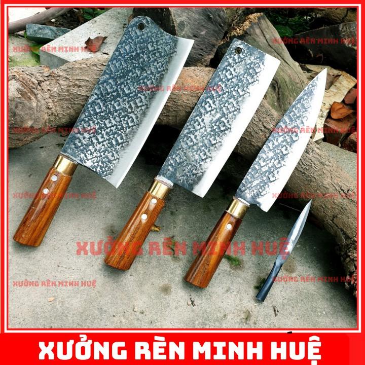 Bộ dao bếp 4 món làm bằng nhíp oto chuẩn hàng rèn thủ công cao cấp