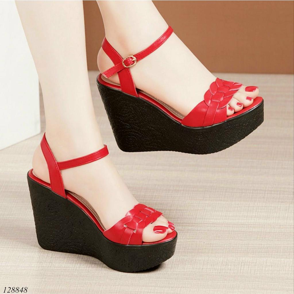 Giày sandal đế xuồng nữ 10cm,giày xăng-đan da quai ngang gót cao 10 phân nhiều màu siêu nhẹ