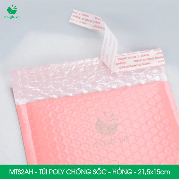 MTS2AH - 21.5x15cm - COMBO 50 TÚI GÓI HÀNG CHỐNG SỐC BỌC BÓNG KHÍ MÀU HỒNG PASTEL