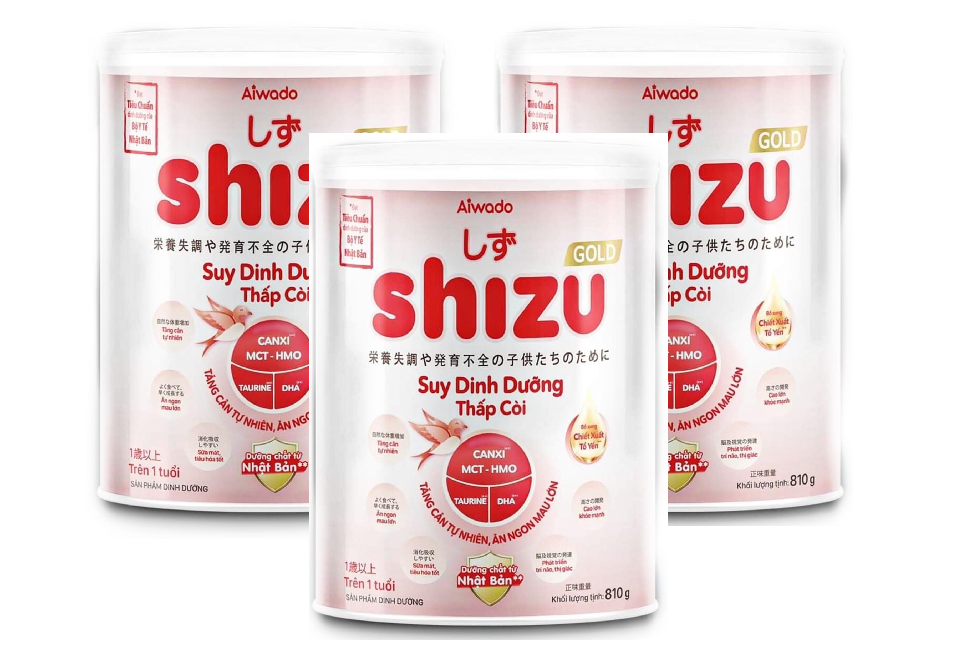 Bộ 3 lon Sữa công thức AIWADO SHIZU Suy Dinh Dưỡng Thấp Còi 1+ lon 810g - Tăng cân tự nhiên, Ăn ngon mau lớn