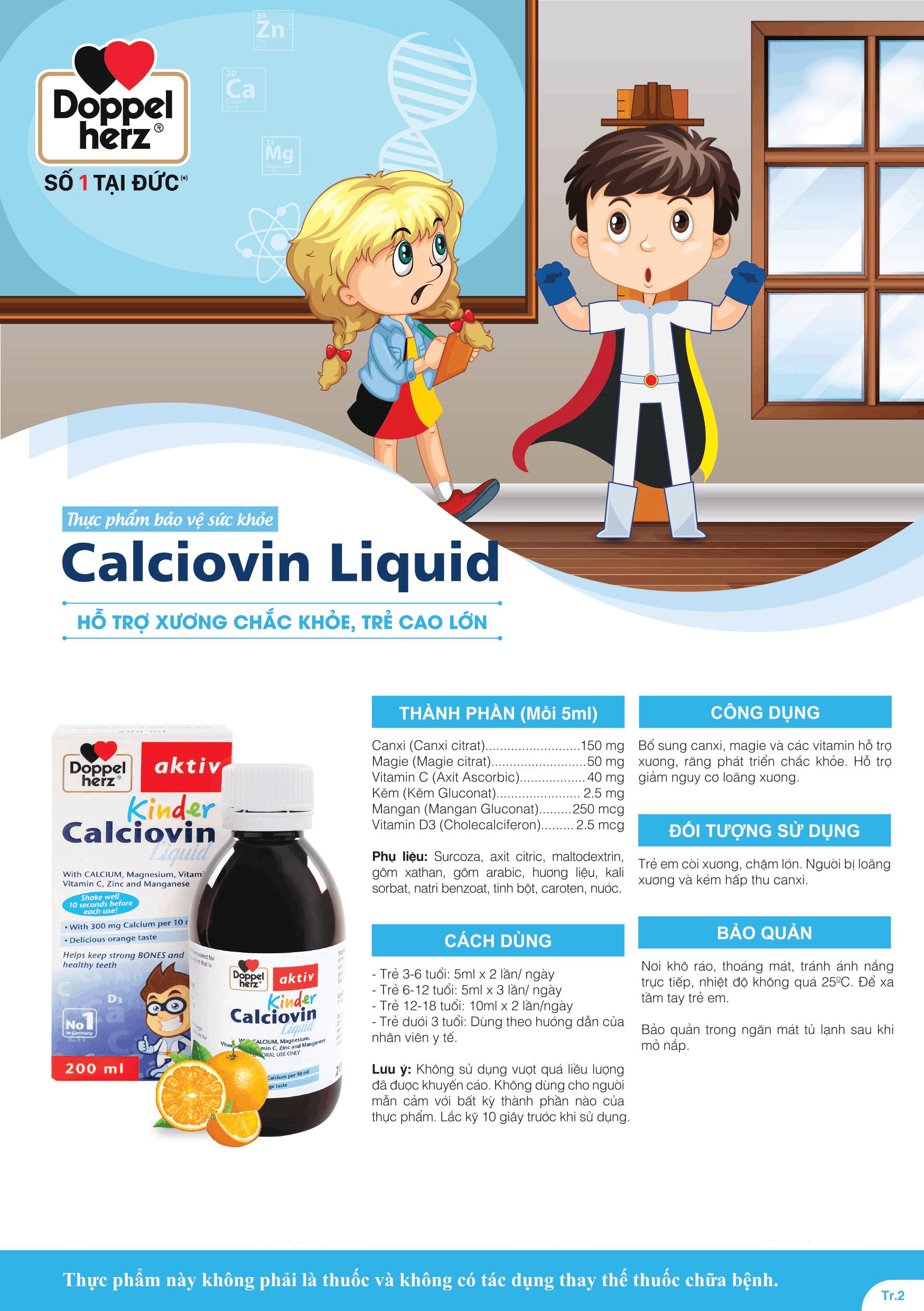 Siro bổ sung Canxi hữu cơ dành cho bé Doppelherz Aktiv Kinder Calciovin Liquid