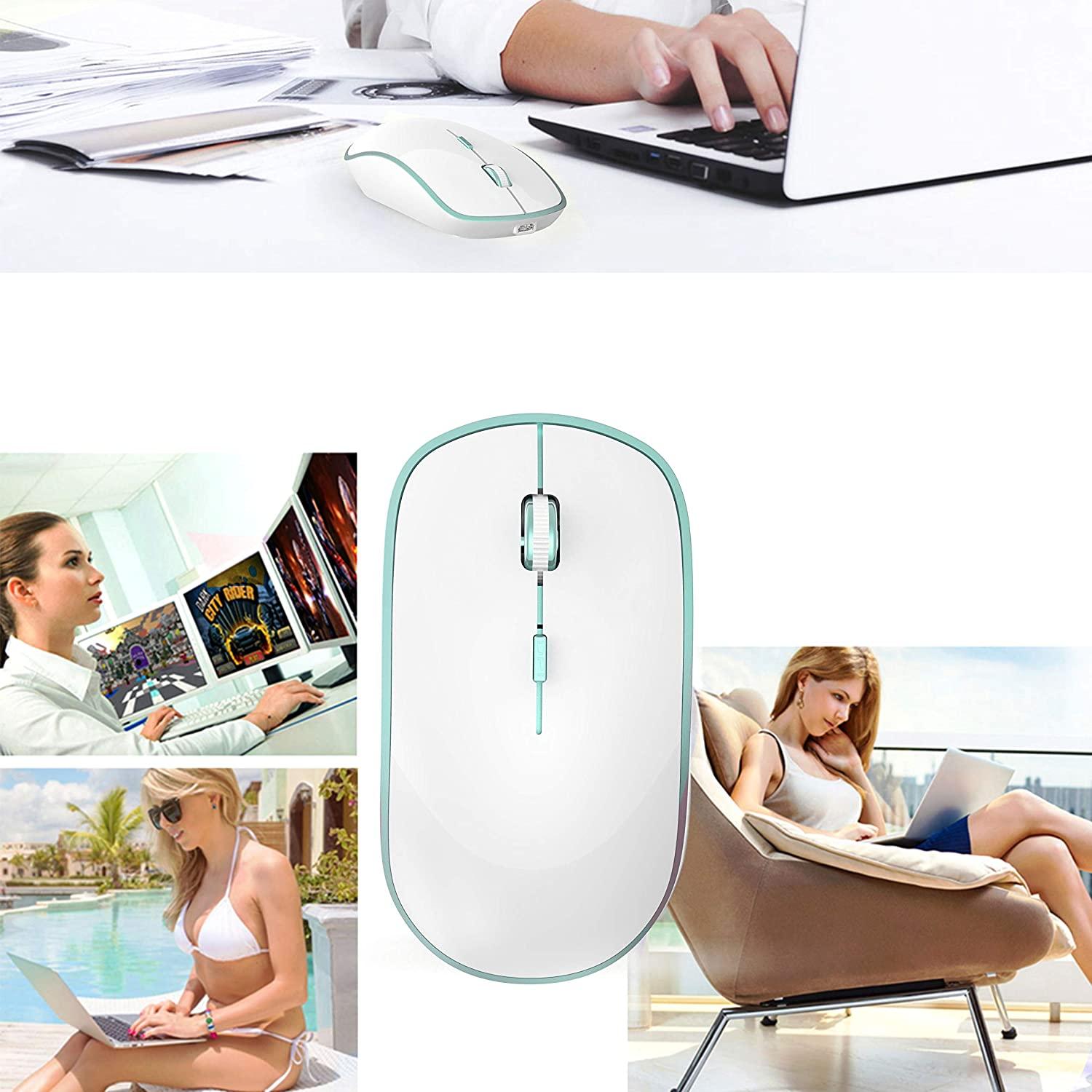 Chuột Không Dây, Cực Sạc Chuột Không Dây Với Bộ Thu USB, 3 DPI Có Thể Điều Chỉnh Dành Cho Máy Tính Xách Tay Máy Tính Chromebook, Hồng-Xanh Dương