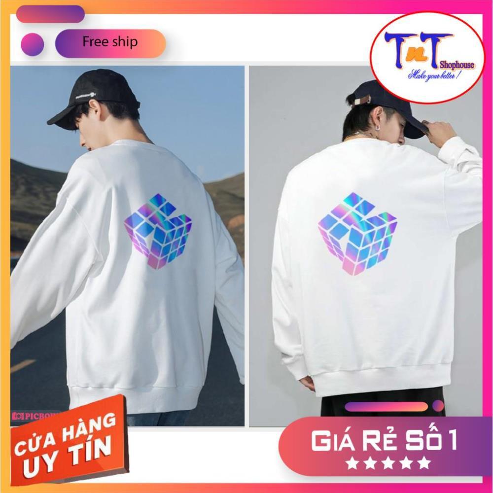 AS09 Áo Sweater Rubik Phản Quang Áo Nỉ Dài Tay Unisex Nam Nữ Freesize Dưới 75 Kg