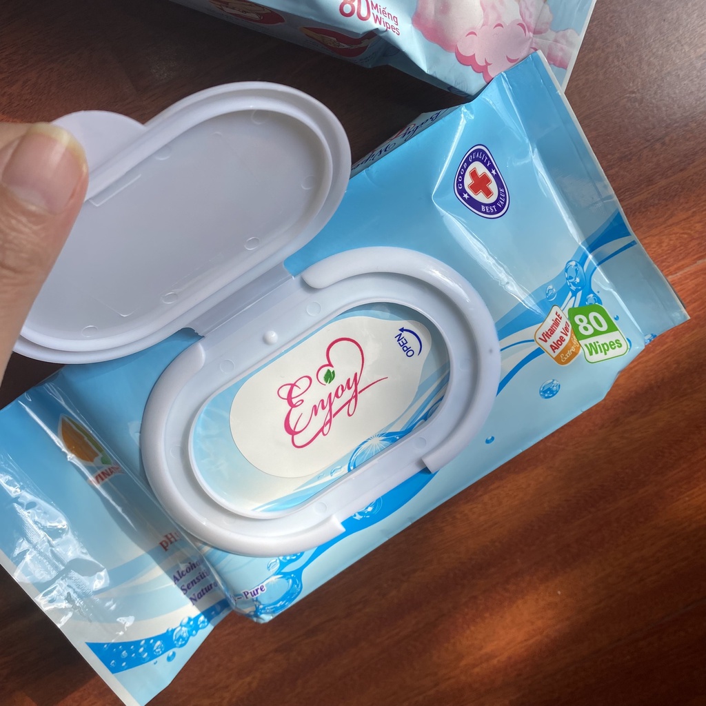 Khăn ướt em bé ENJOY Không Mùi mềm mại, dưỡng ẩm, tiện dụng, đạt chuẩn sức khỏe SGS - Gói 80 tờ