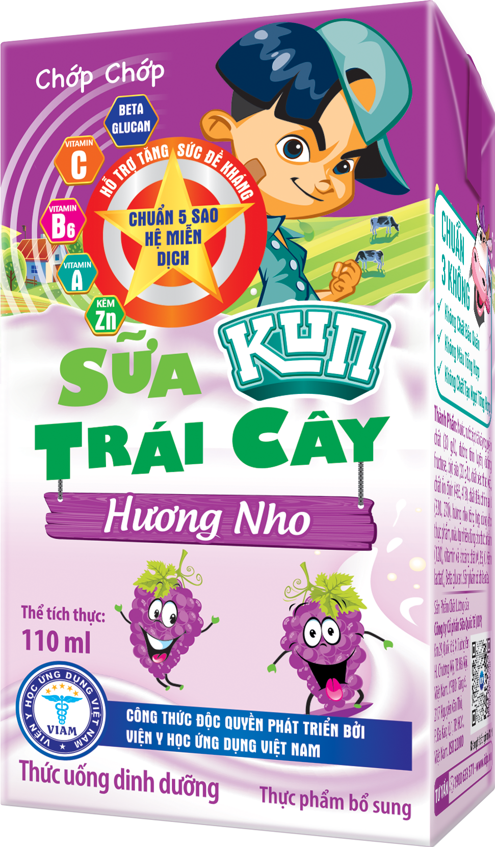 Kun sữa trái cây hương nho thùng 48 hộp x110ml