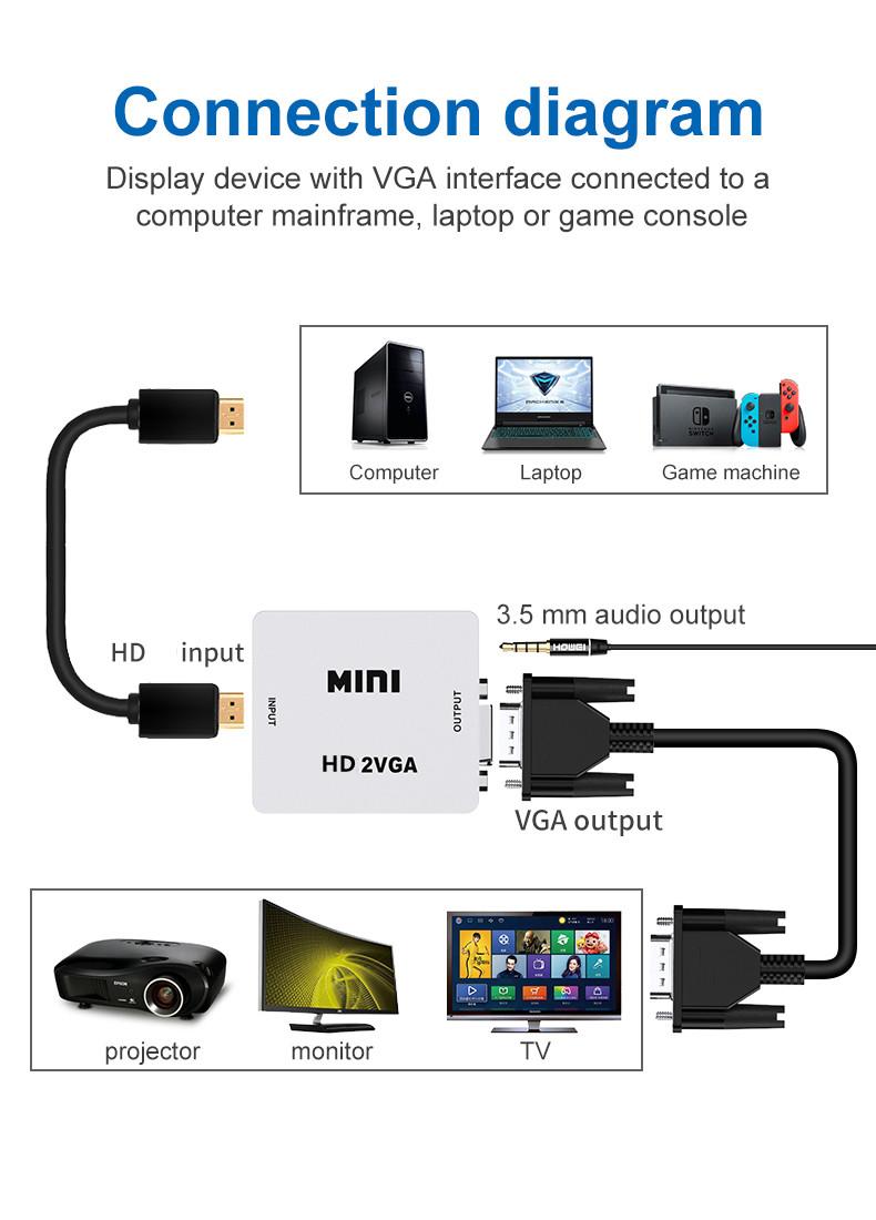 HDMI tương thích với bộ chuyển đổi bộ chuyển đổi VGA cho máy tính xách tay Xbox360 DVD PS3 PC HD 1080p Video Audio Box Converter cho máy chiếu hộp TV