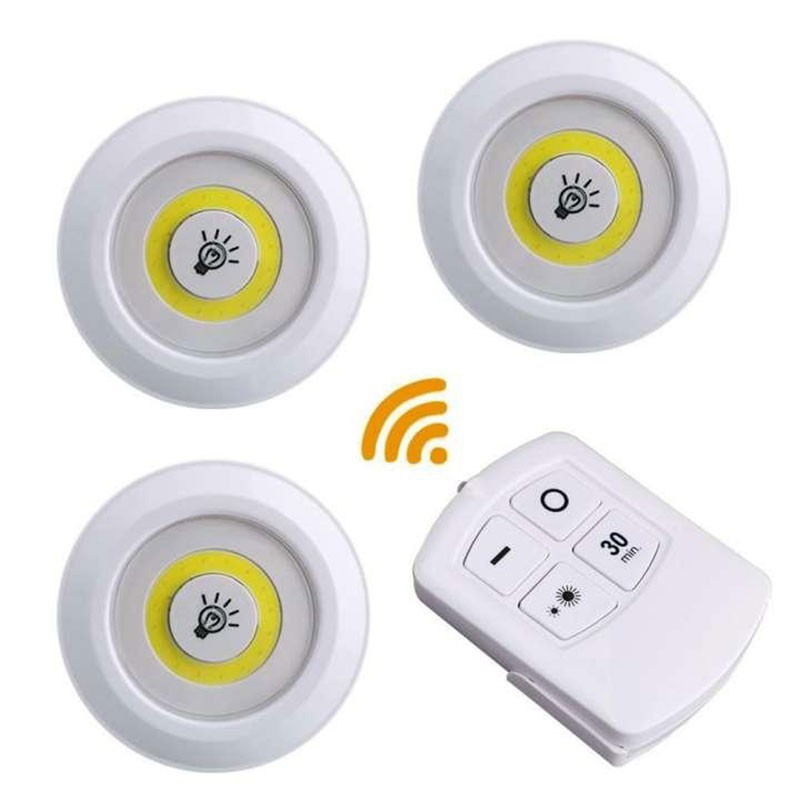 Bộ 3 đèn LED mini gắn tường tủ, có điều khiển từ xa, có chức năng hẹn giờ tắt - JL