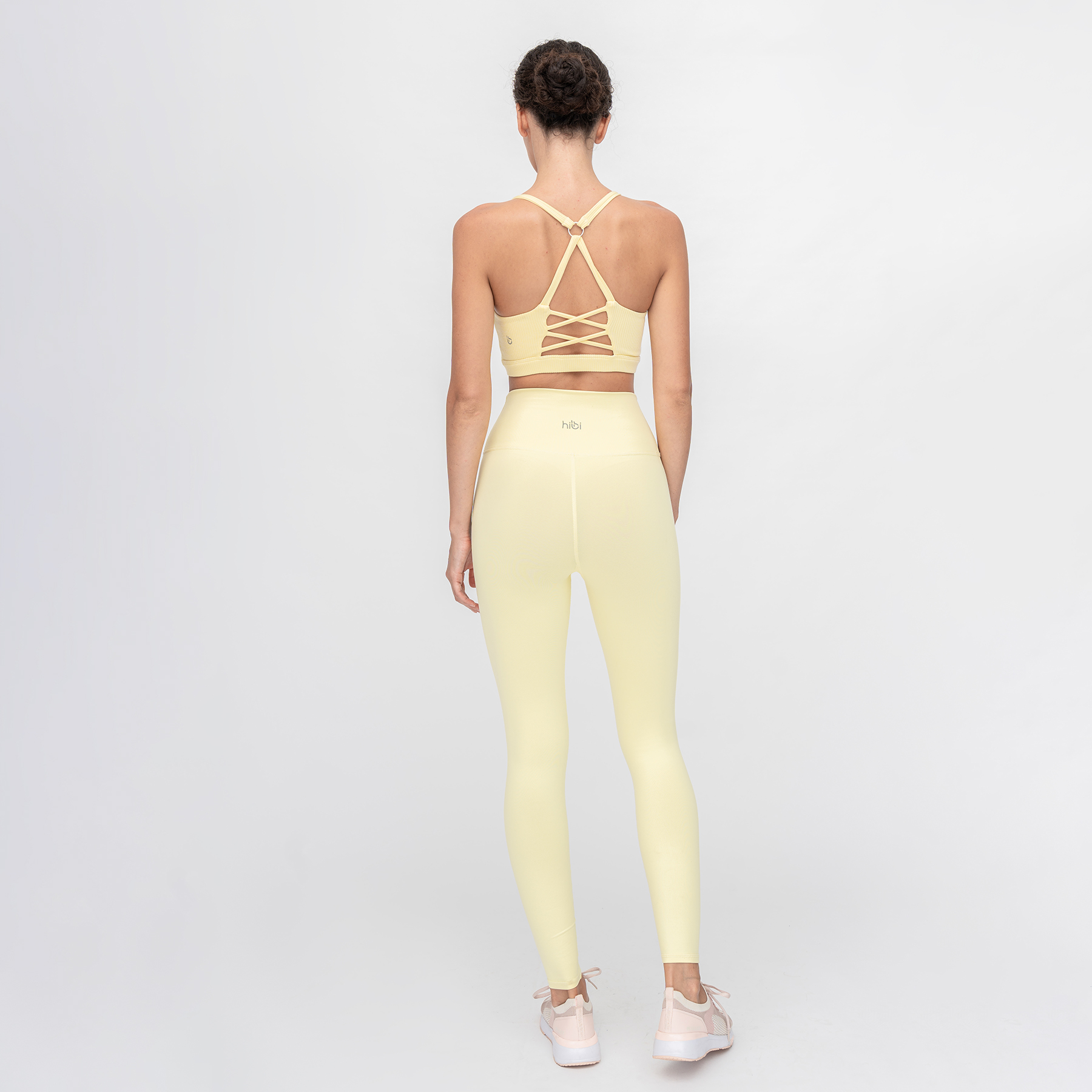 Set Đồ Tập Yoga Gym Luxury Hibi Sports H153 Áo 2 Dây Lưng Tam Giác, màu Xanh và Vàng, Kèm Mút Ngực, Chất Vải Rib kết hợp Hi-Fabric