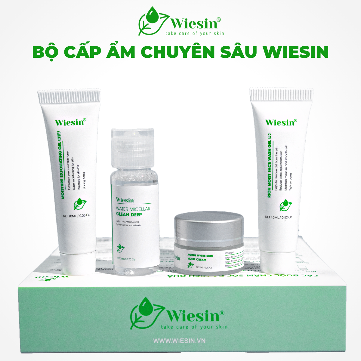 Bộ chăm sóc da mặt dưỡng trắng dưỡng ẩm chuyên sâu Wiesin mini - WS07