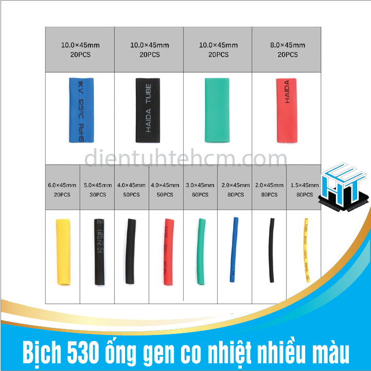 Bịch 530 ống gen co nhiệt nhiều màu, nhiều kích cỡ