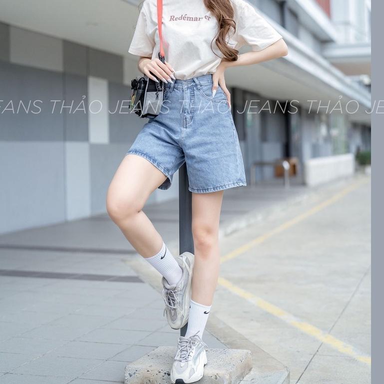 Quần jean nữ ngố ống rộng lưng cao - quần sort ống rộng