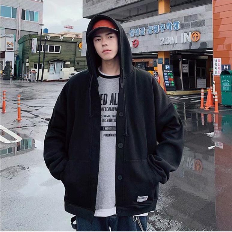 Áo khoác thu đông nam nữ hoodie đính cúc to, áo khoác bomber unisex form rộng 2 túi trước cá tính chất đẹp, thoáng hút m