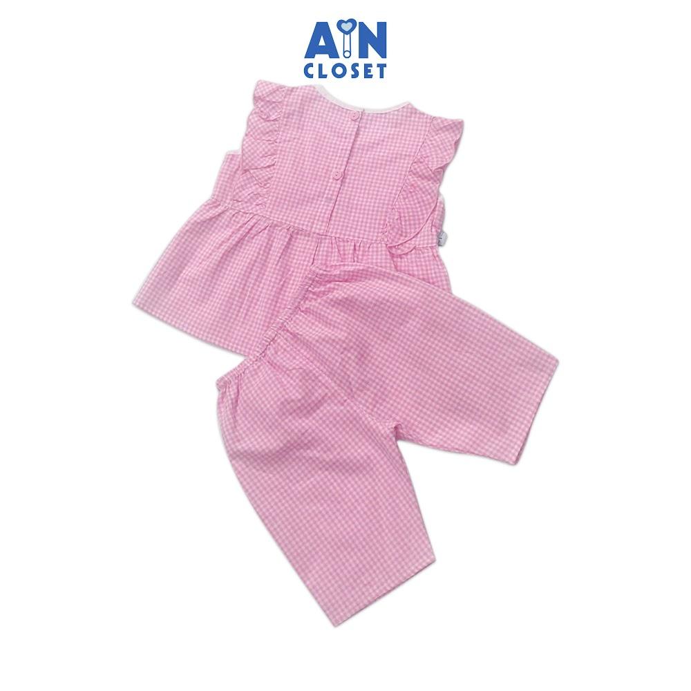 Bộ quần áo lửng bé gái họa tiết Caro tim hồng cotton - AICDBGFWAYKI - AIN Closet