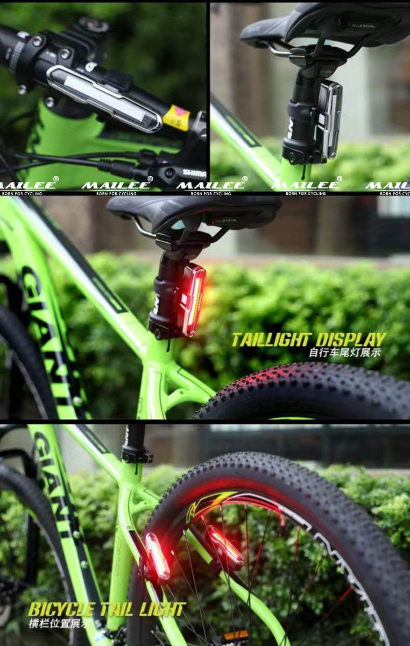 Đèn hậu LED xe đạp 2 màu đèn khẩn cấp đa năng siêu sáng chống nước, có thể sạc lại bằng USB 5 chế độ sáng chớp nháy MAI LEE