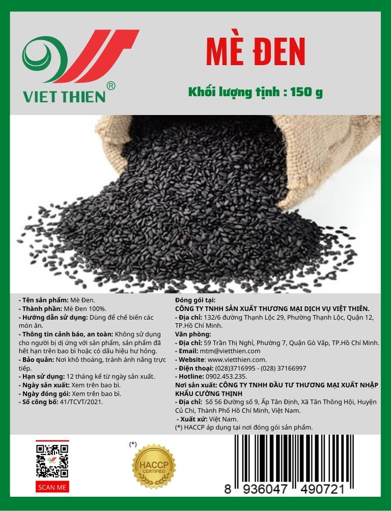 Mè đen Việt Thiên 150g, nhà máy sản xuất và phân phối nông sản Việt Thiên, giá rẻ