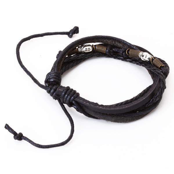 Cow Leather Bracelet Bangle Girl Boy Friendship Wristband Surfer Skull Head Bead