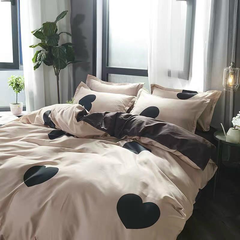 Bộ Chăn Ga Poly Tim Nâu, Mẫu mới về , Vải không phai , Không xù