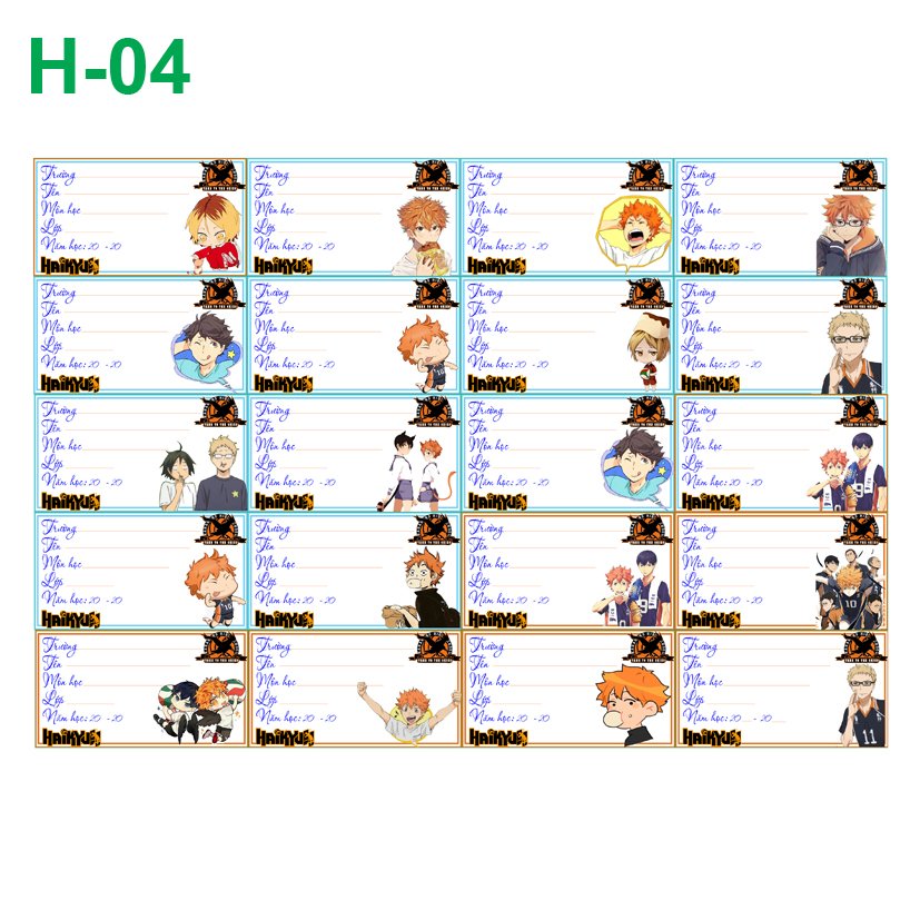 Nhãn vở set 60 nhãn Haikyuu!!