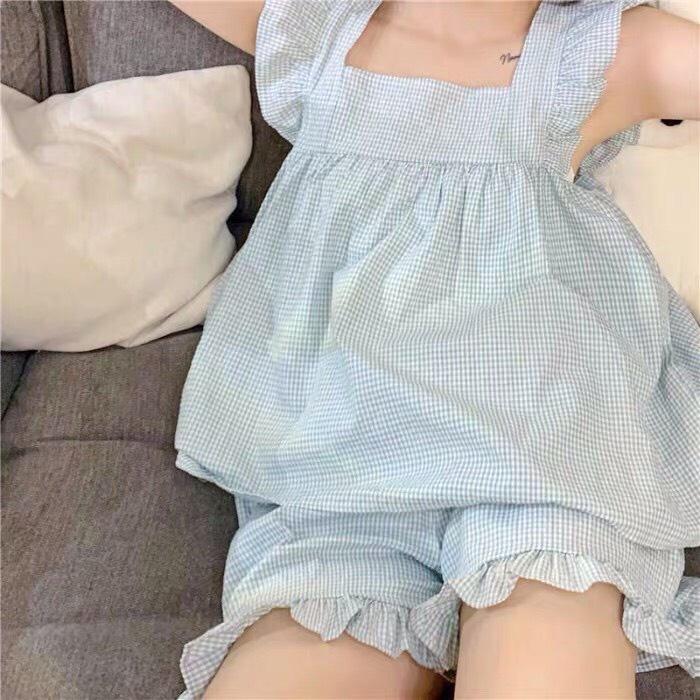 Bộ ngủ baby kẻ xốp cao cấp , bộ đồ bánh bèo sang chảnh, xinh xắn B128