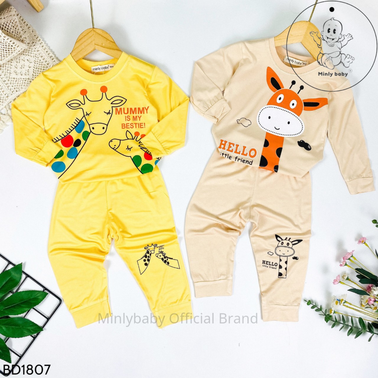 Bộ Dài Tay THUN LẠNH MINKY MOM In Hình Toàn Thân Dễ Thương Cho Bé