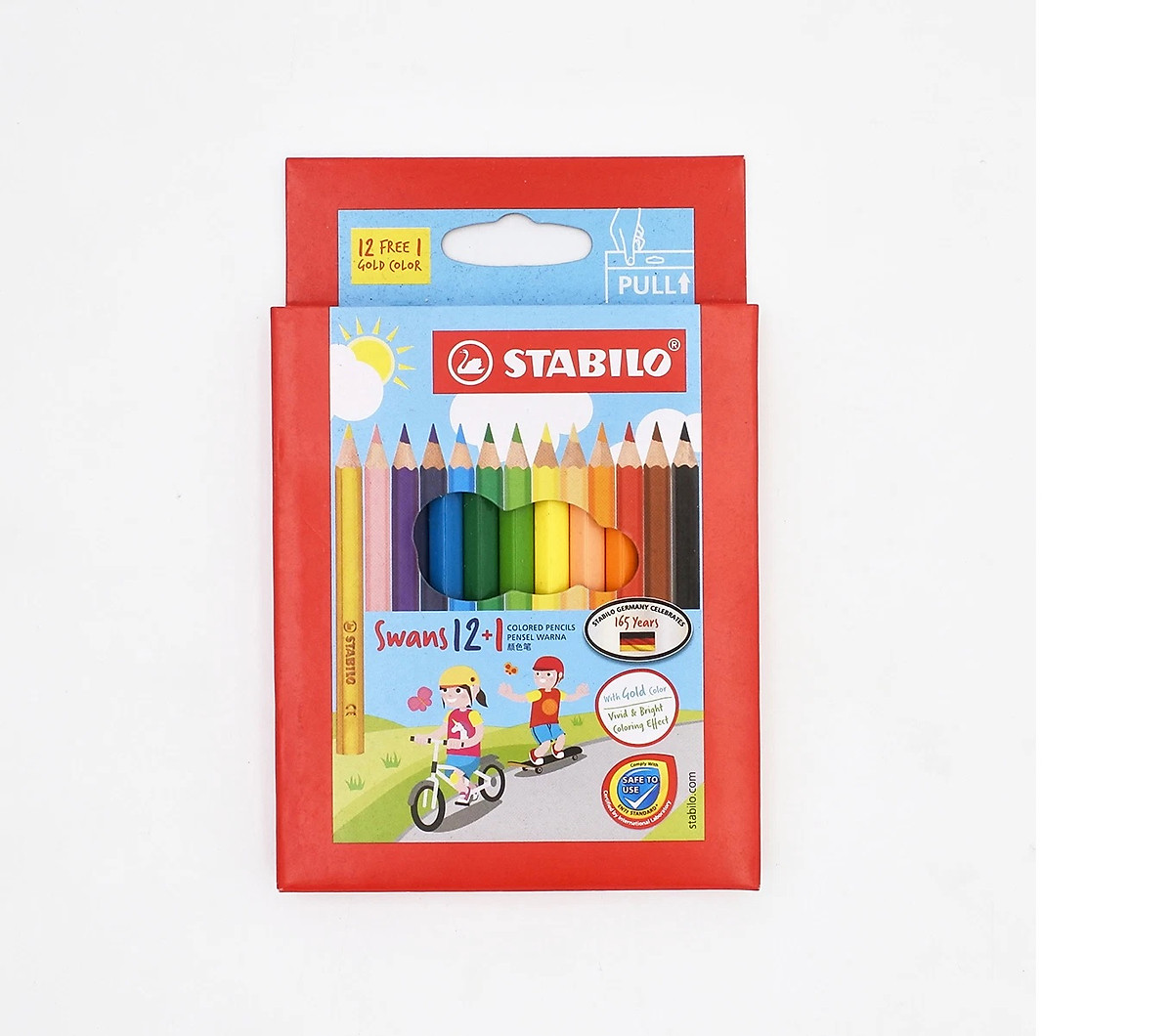 Chì Màu STABILO Swans, Tẩy Xóa Được, Cây Ngắn 12+1 Màu/Hộp