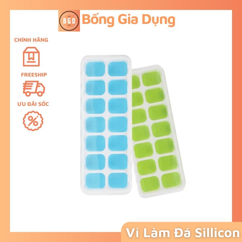 Khay Vỉ Làm Đá  Đá Silicon Có Nắp Đậy 14 Viên, Khay Đựng Đá Tủ Lạnh, Làm Đá Thạch Kem Bảo Quản Tốt.