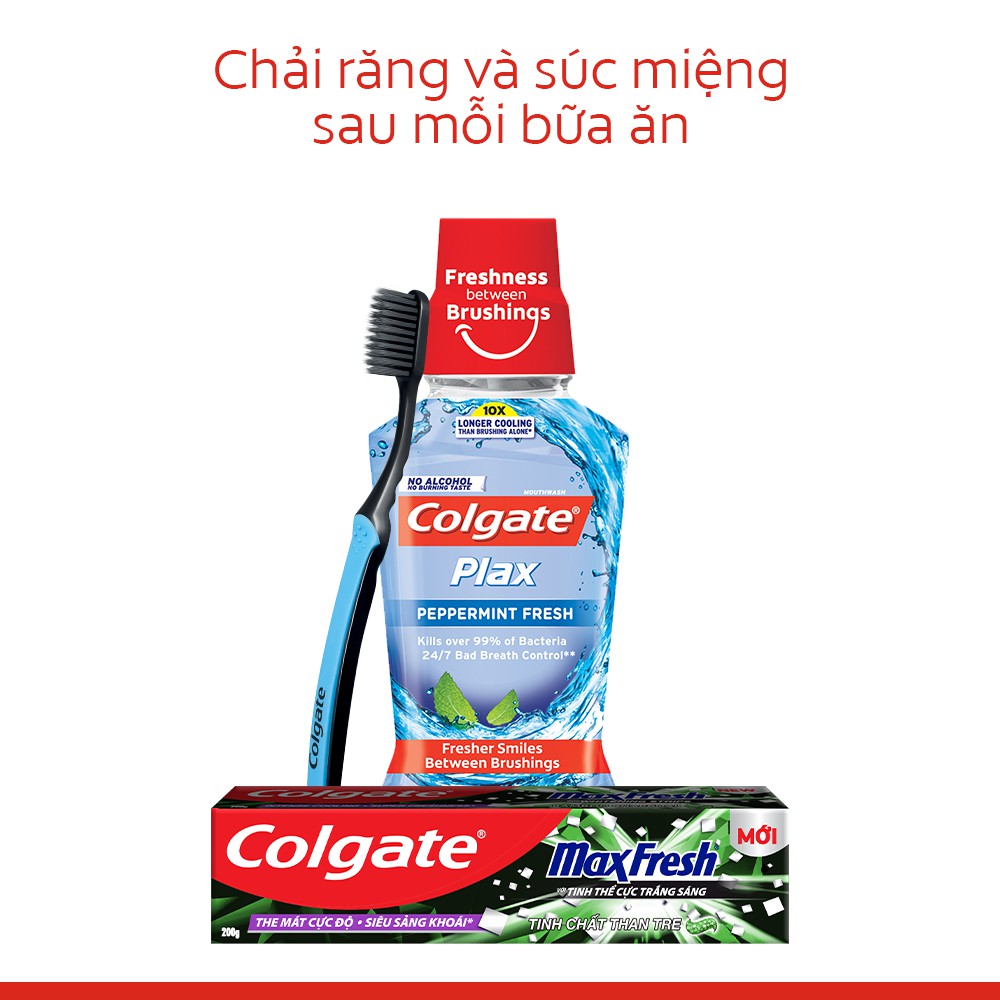 Bộ 4 Kem đánh răng Colagte Maxfresh Bamboo Charcoal 225g kèm bàn chải lông tơ phủ than + tặng 1 Lốc Trident