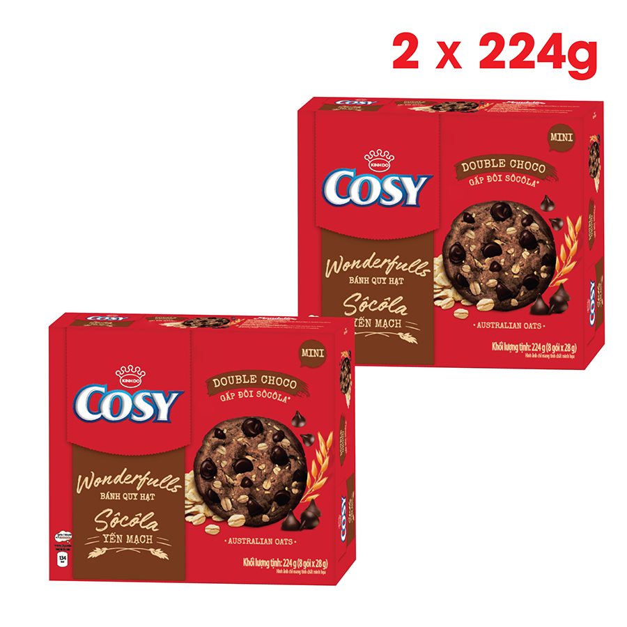 Combo 2 Hộp Bánh Quy COSY Wonderfulls Hạt Sôcôla Yến Mạch Gấp Đôi Sôcôla 2x224g