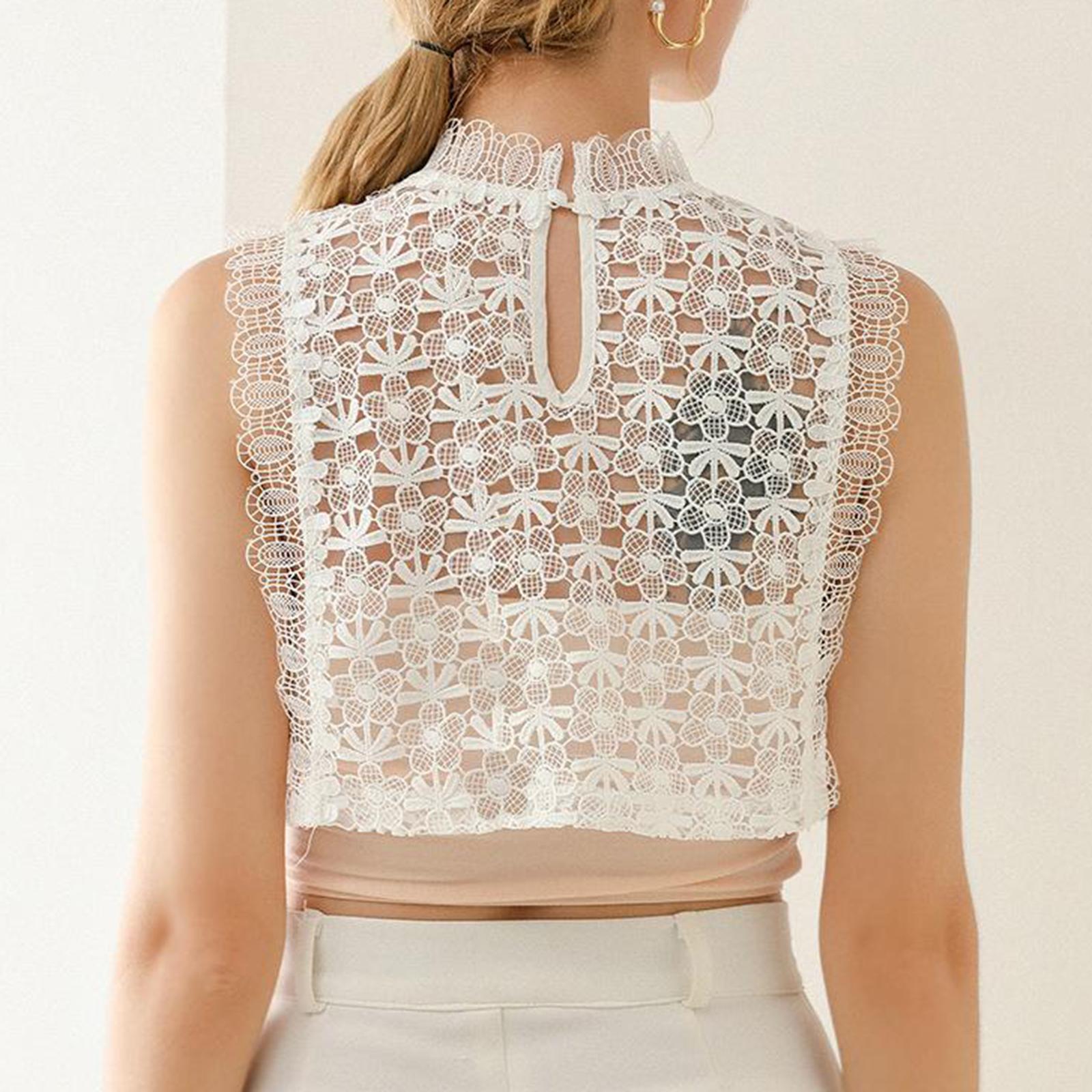 Women's Fall Spring Summer Lace Trim Sleeveless Top Halter Hollow Out Flowers Crochet Tank Top Clubwear Vest Blouse