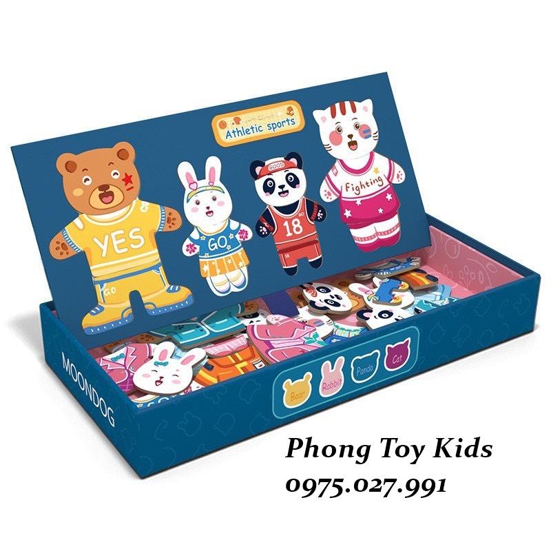 Bộ ghép hình có nam châm phối đồ cho gấu Thỏ cho bé từ 3-6 tuổi montessori