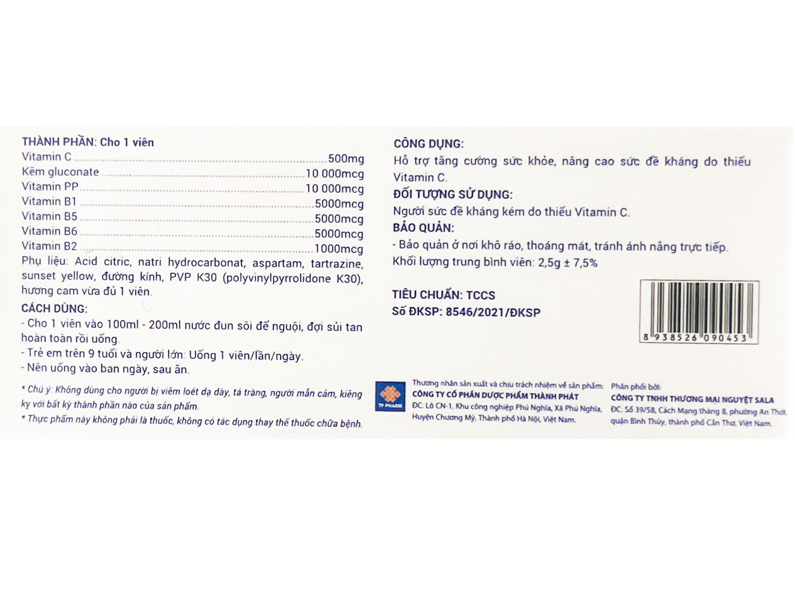 Viên sủi bổ sung vitamin hỗ trợ tăng cường sức khoẻ, nâng cao đề kháng Upvita-C Hộp 10 viên