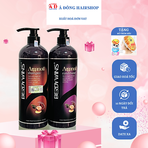 Bộ dầu gội xả BERDYWINS Argan Oil siêu mượt phục hồi tóc hư tổn 1000ML