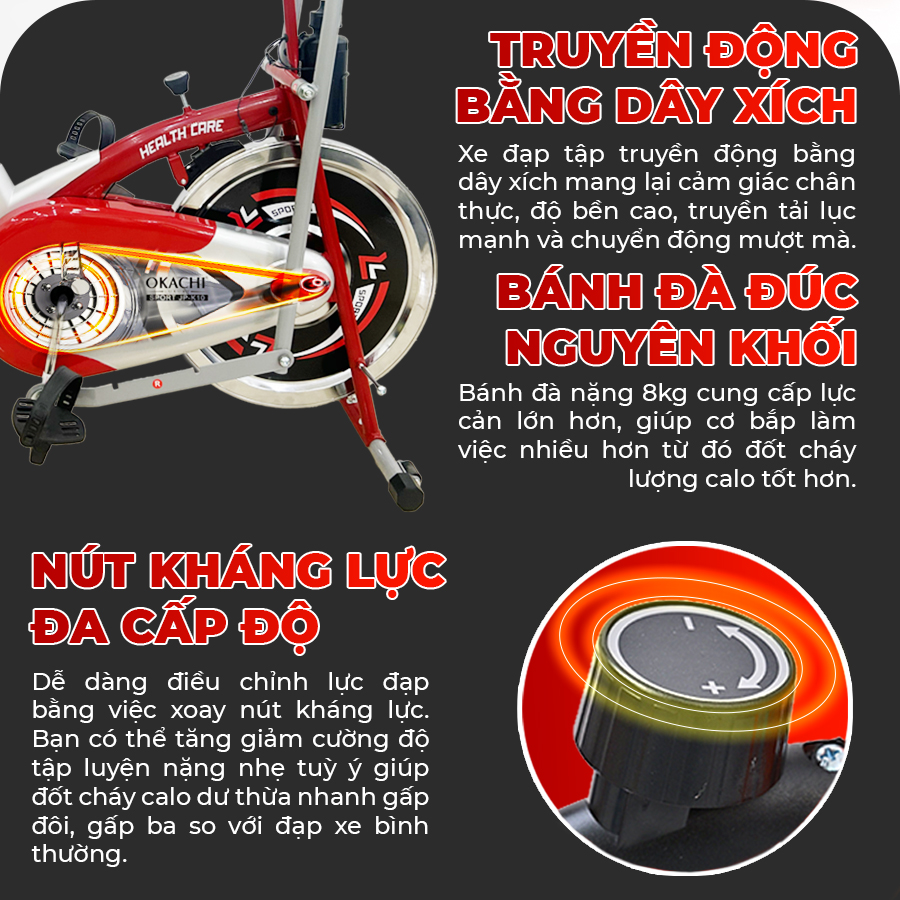 Xe đạp tập OKACHI JP-K10 (dòng cao cấp) Kết Hợp Tập Tay Và Chân, Khung Sườn Thép Dày, Chịu Tải Trọng Lên Đến 150kg