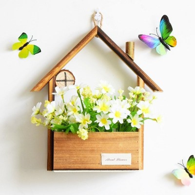 Hoa giả, giỏ hoa gỗ cắm sẵn nhiều mẫu trang trí để bàn, treo tường  decor phong cách mới GH-01